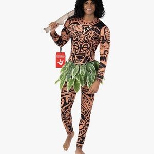 Tribal Print Full-Body Jumpsuit with Leaf Skirt